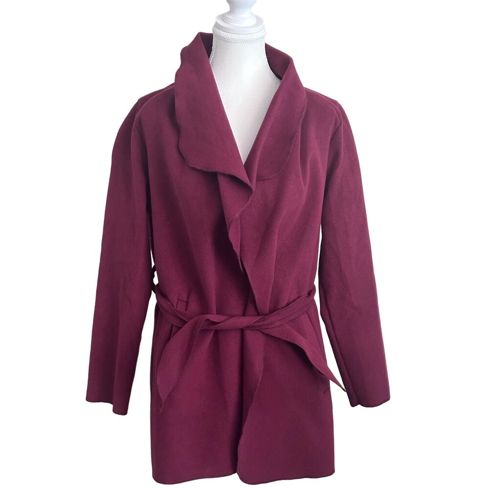 Ambiance Women Burgundy Tie-Strap Wrap Coat- size S